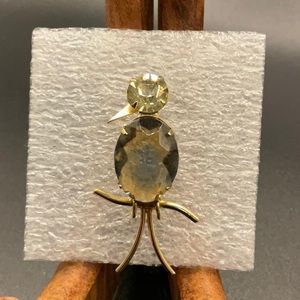 Vintage Bird Brooch with a large crystal body and rhinestone head.